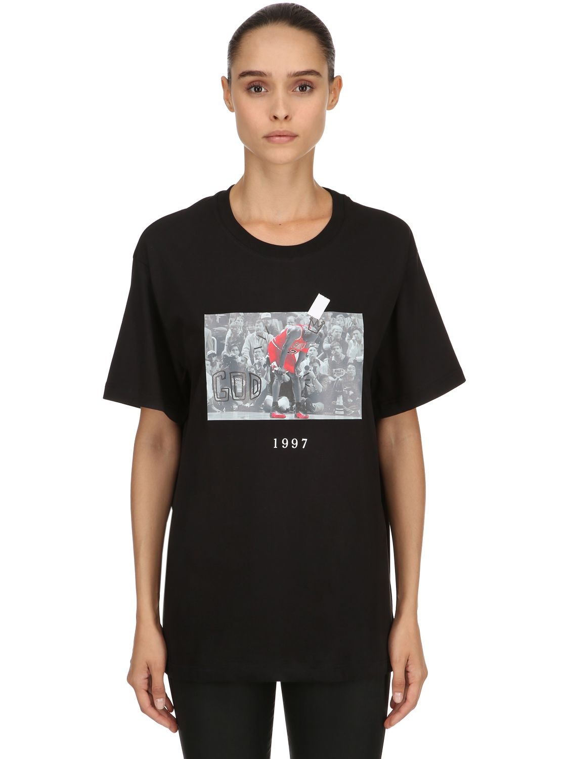 Throwback 1997 Printed Cotton Jersey T-shirt In Black