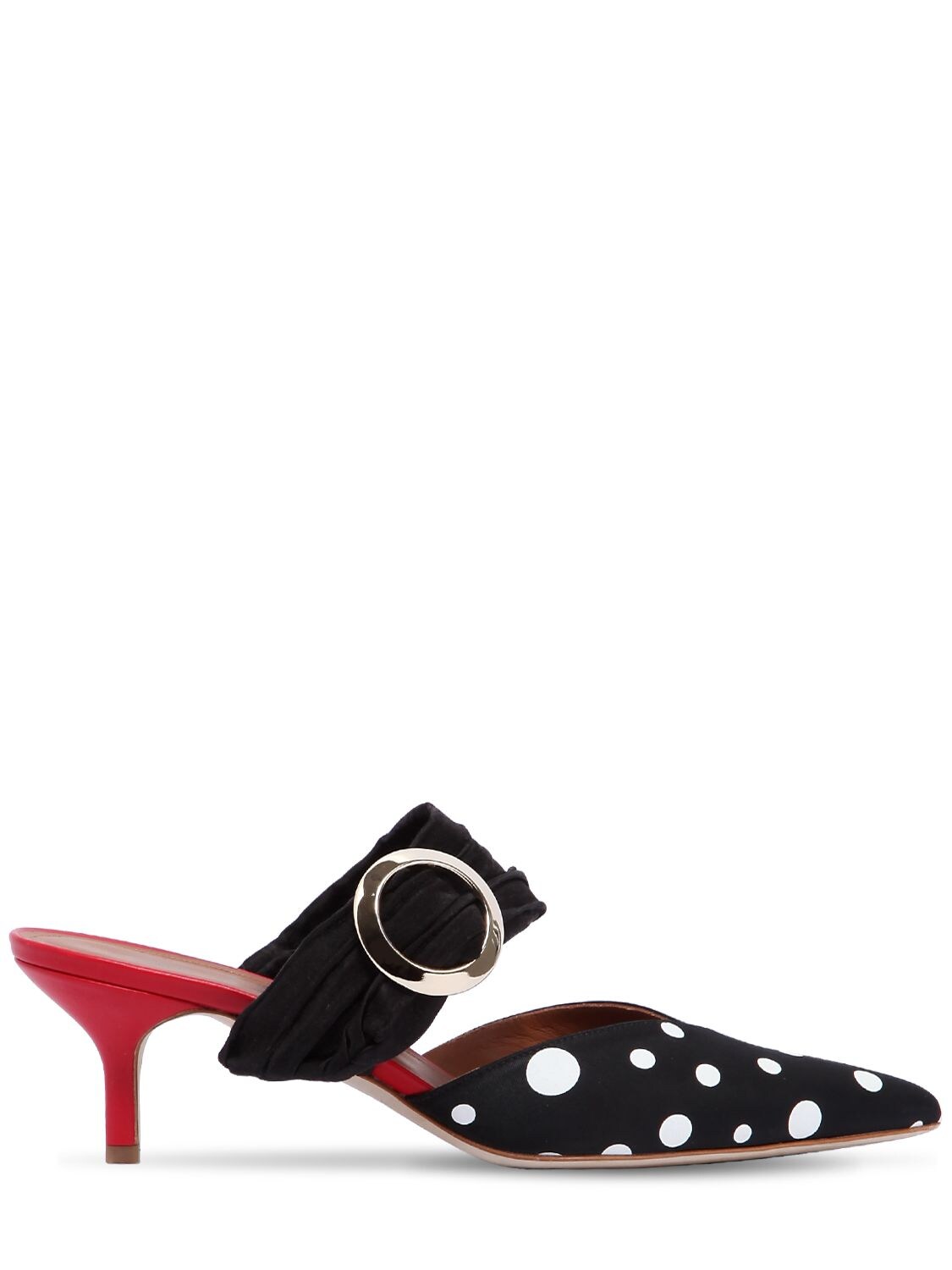 Emanuel Ungaro By Malone Souliers 45mm Maite Buckled Polka Dot Satin Mules In Black,white
