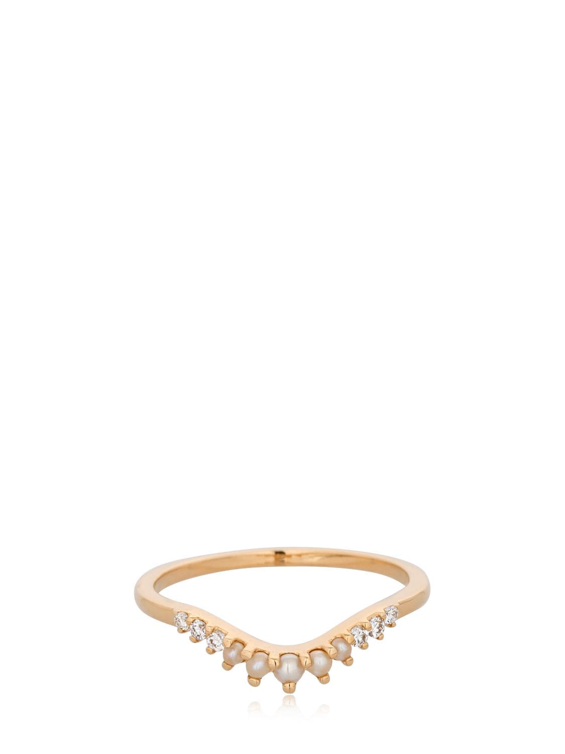 Anna Sheffield Petite Tiara Diamond & Pearl Curve Ring In Gold