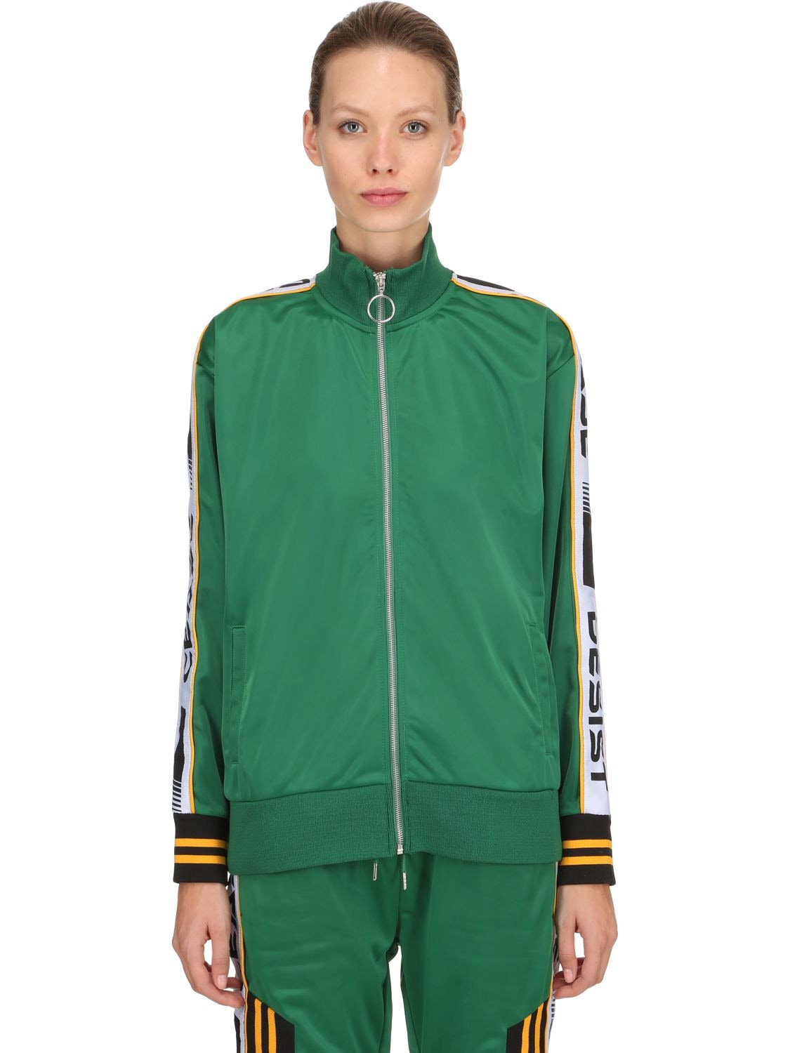 Cease And Desist Logo Bands Techno Tricot Track Jacket In Green