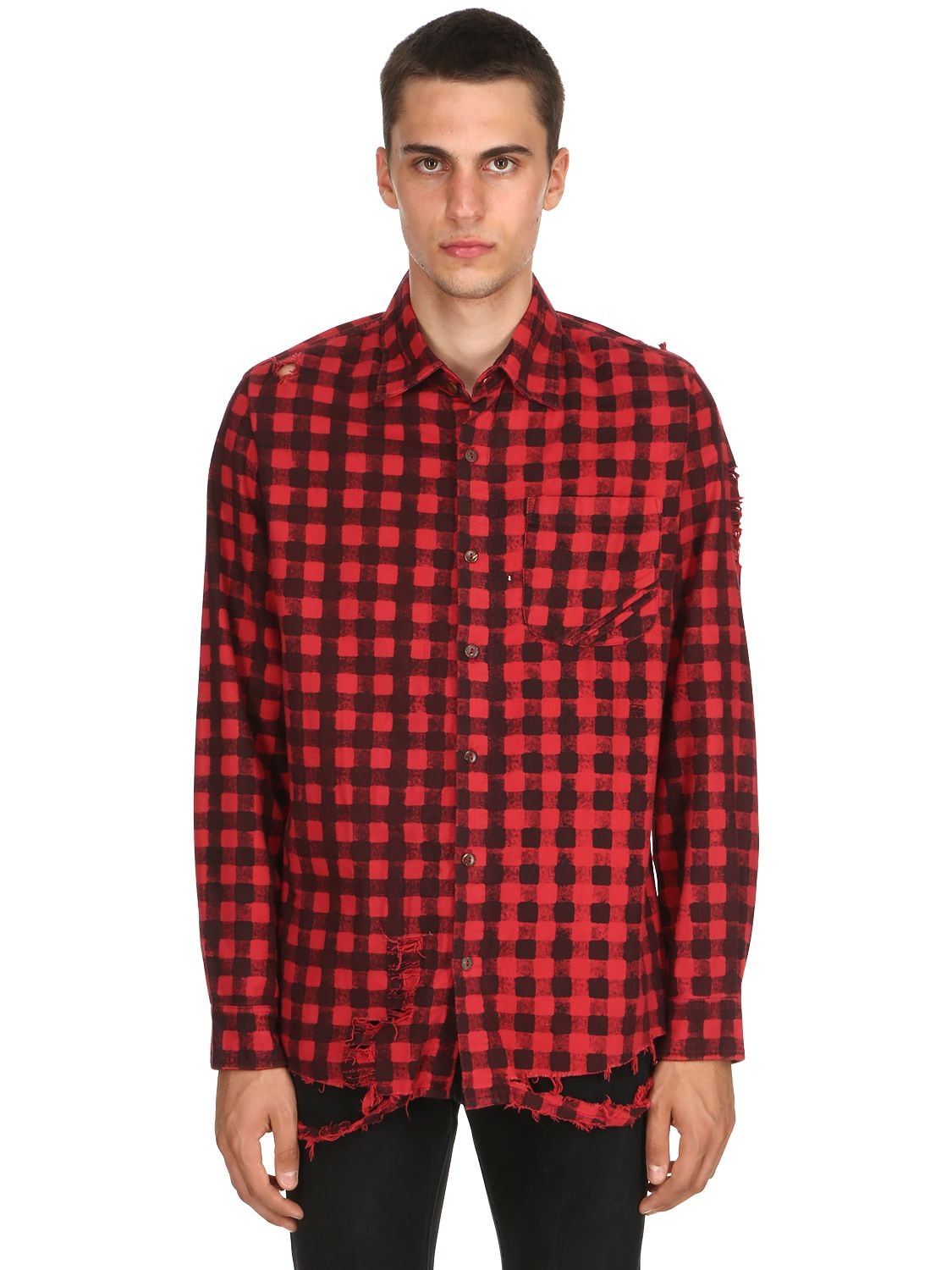 The People Vs Revolt Destroyed Plaid Flannel Shirt In Red