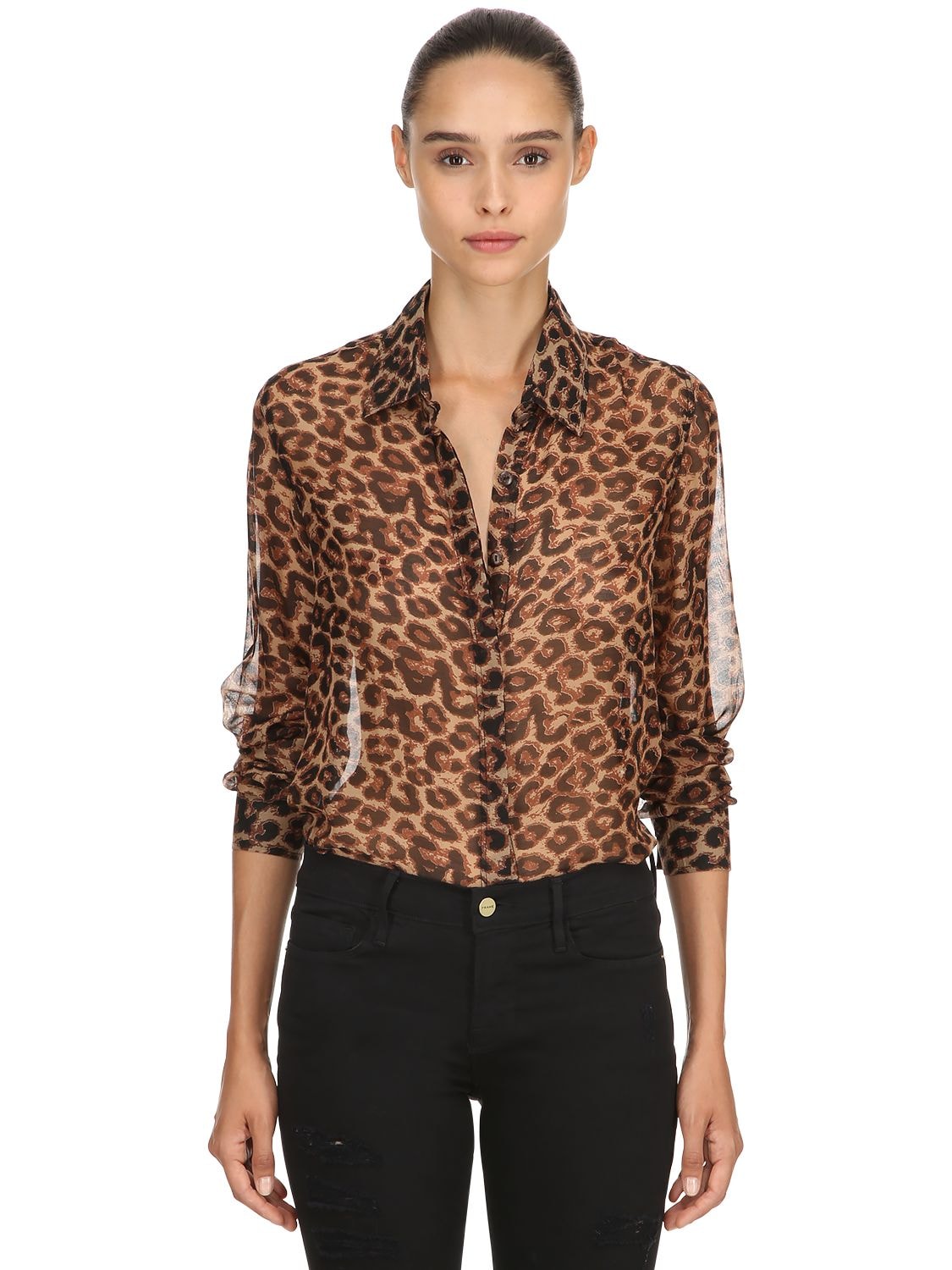 The People Vs Zephyr Leopard Print Sheer Organza Shirt In Multicolor