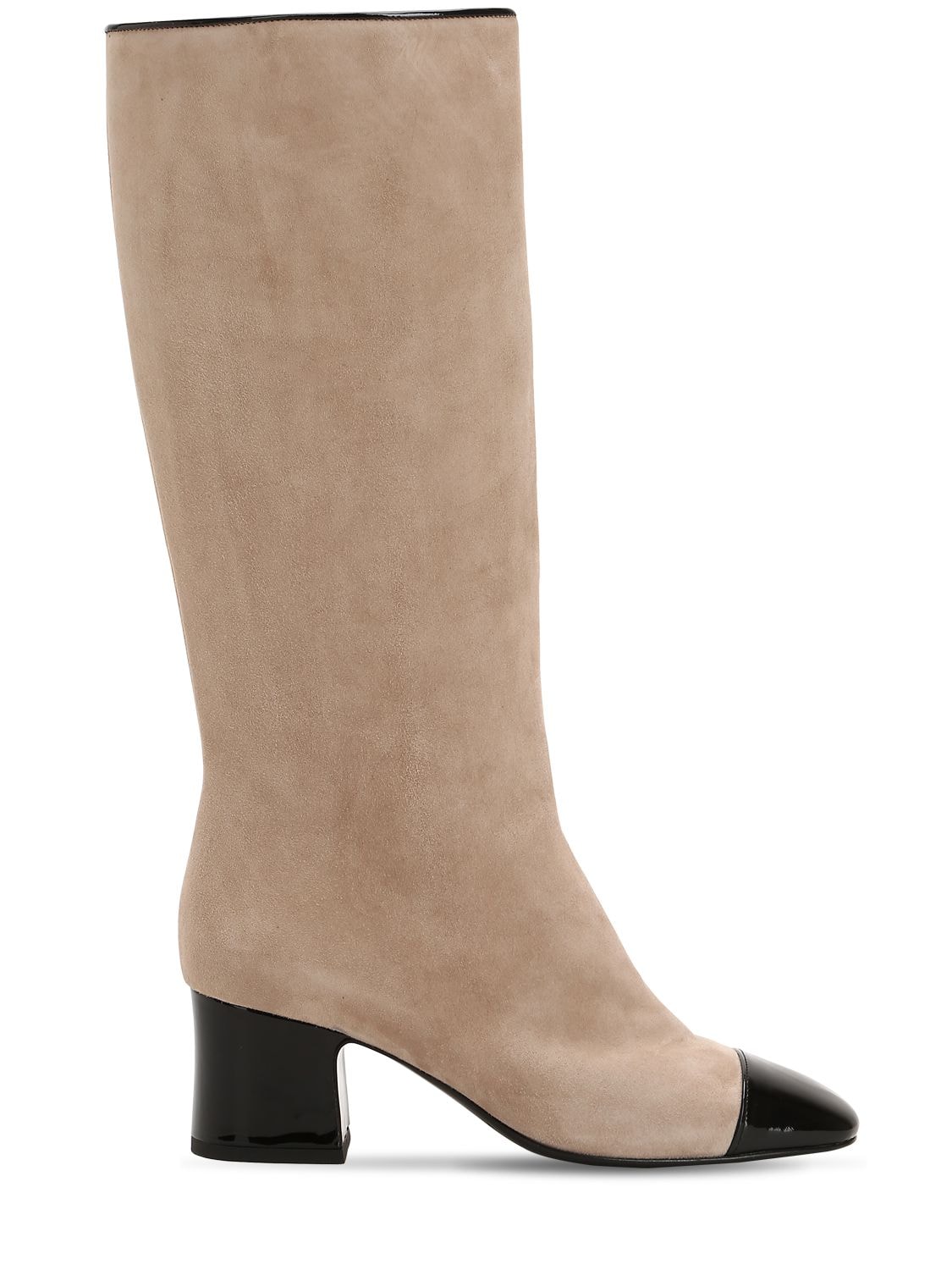 Aand 60mm Suede & Patent Leather Tall Boots In Beige,black