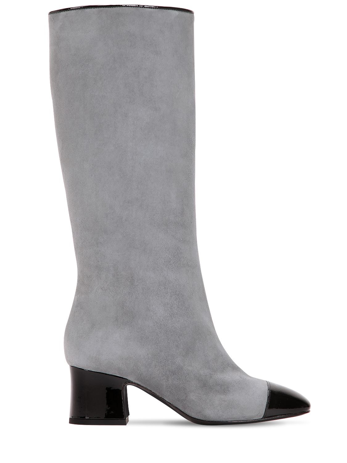 Aand 60mm Suede & Patent Leather Tall Boots In Grey,black