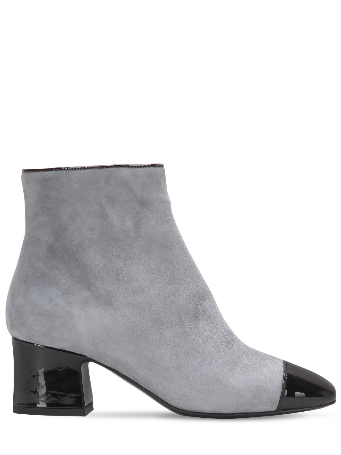 Aand 60mm Suede & Patent Leather Ankle Boots In Grey,black