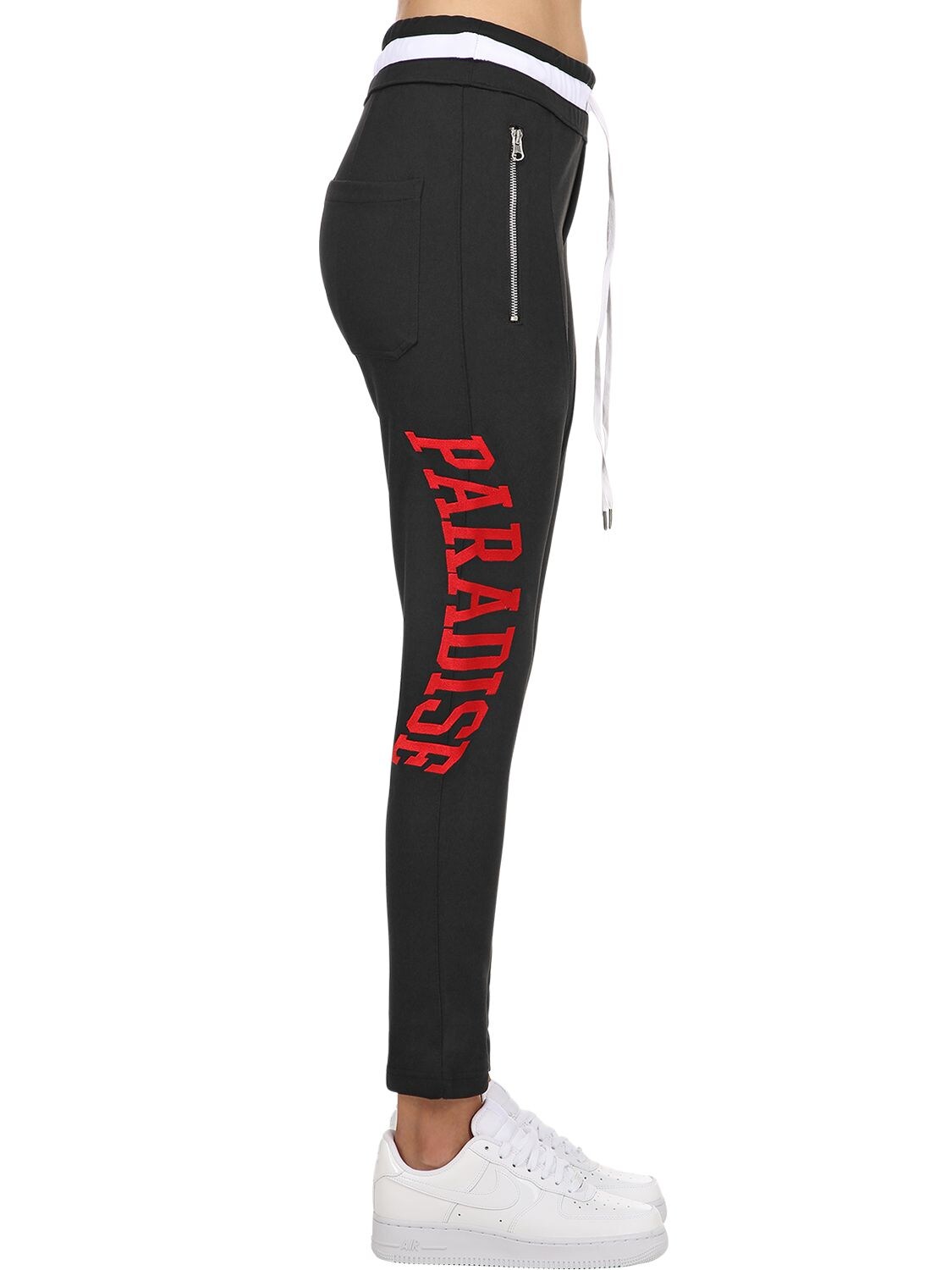 Renowned Paradise Embroidered Tech Track Pants In Black
