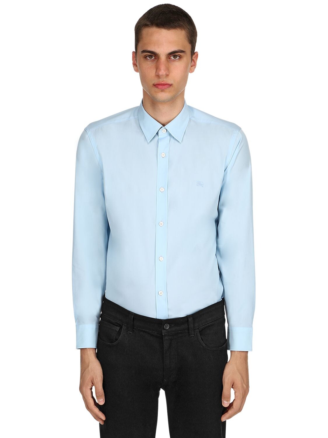 BURBERRY SLIM COTTON POPLIN SHIRT W/ CHECK DETAIL,68IWUF011-ODAWMZA3MG2