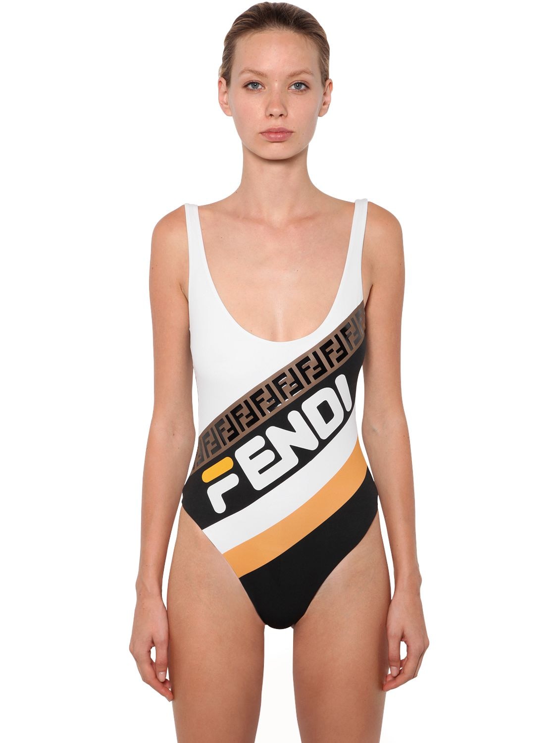 FENDI "FENDI MANIA"LOGO印图莱卡泳衣,68IX0E014-RJBLNDG1