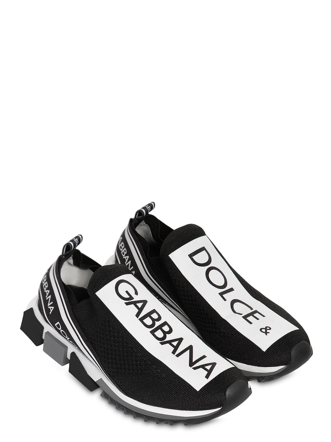 Dolce & Gabbana Black And White Runaway Knit Sneakers | ModeSens