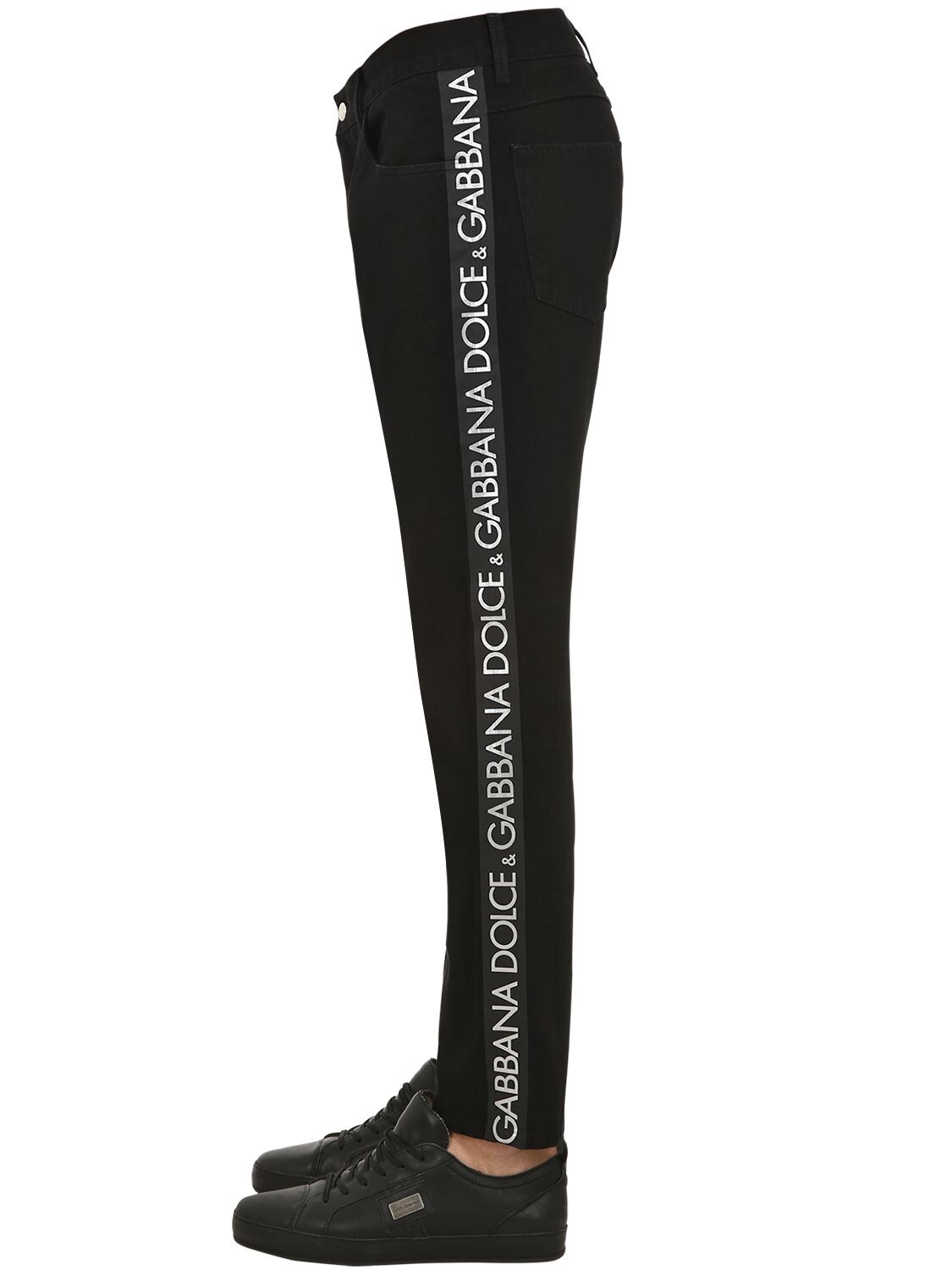 Dolce & Gabbana Logo Tape Cotton Denim Jeans In Black