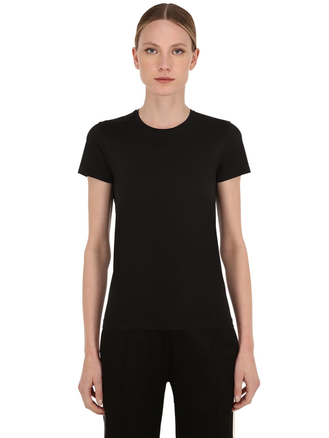 Moncler Cotton Jersey T-shirt W/ Logo Patch In Black