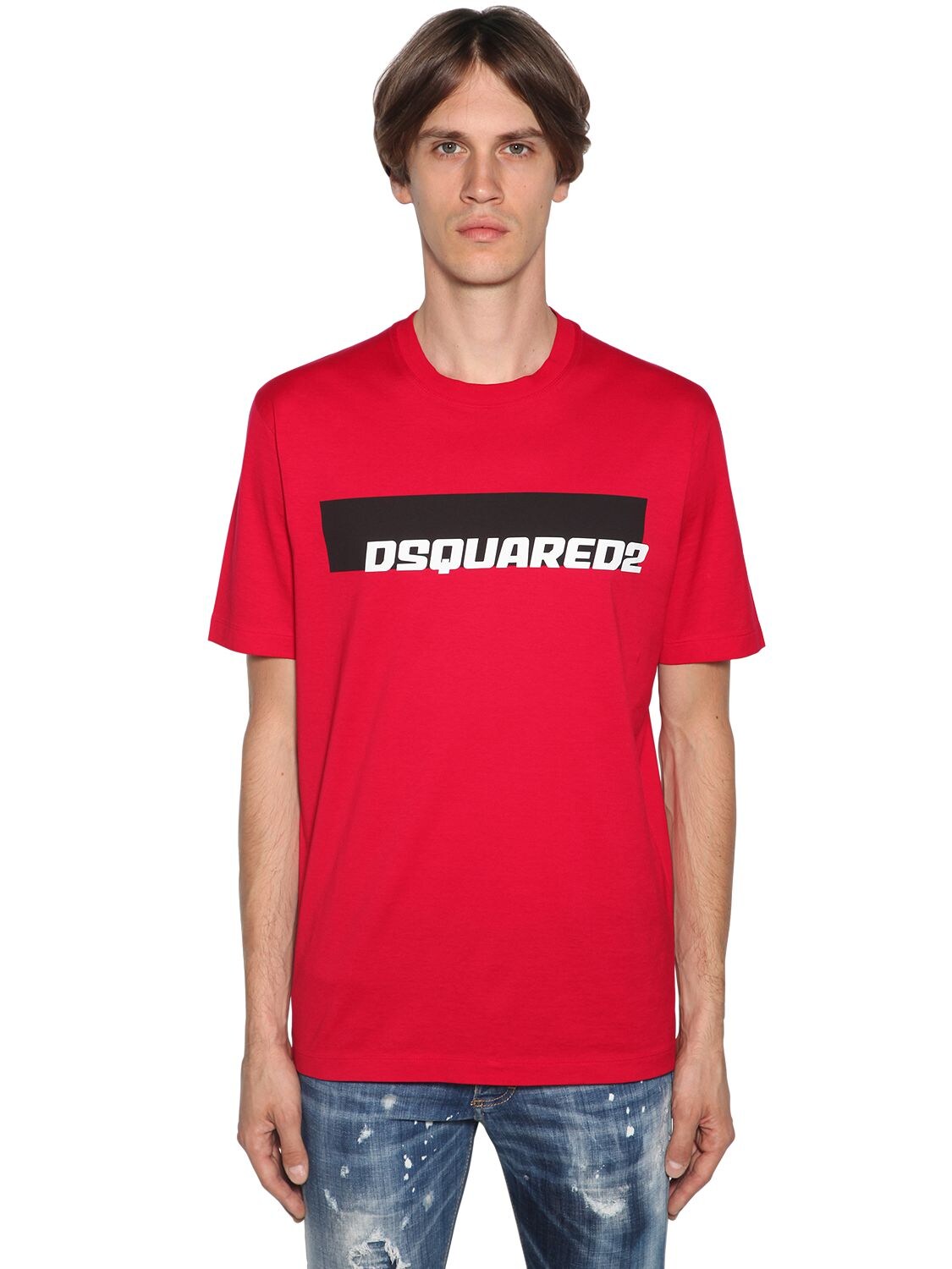 Dsquared2 Printed Cotton Jersey T-shirt In Red