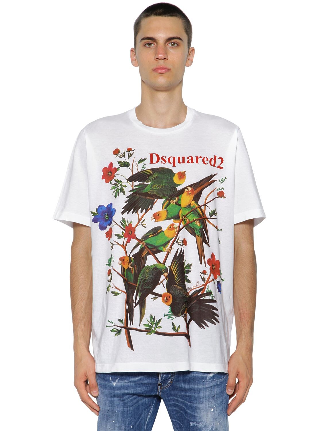 Dsquared2 Printed Cotton Jersey T-shirt In White