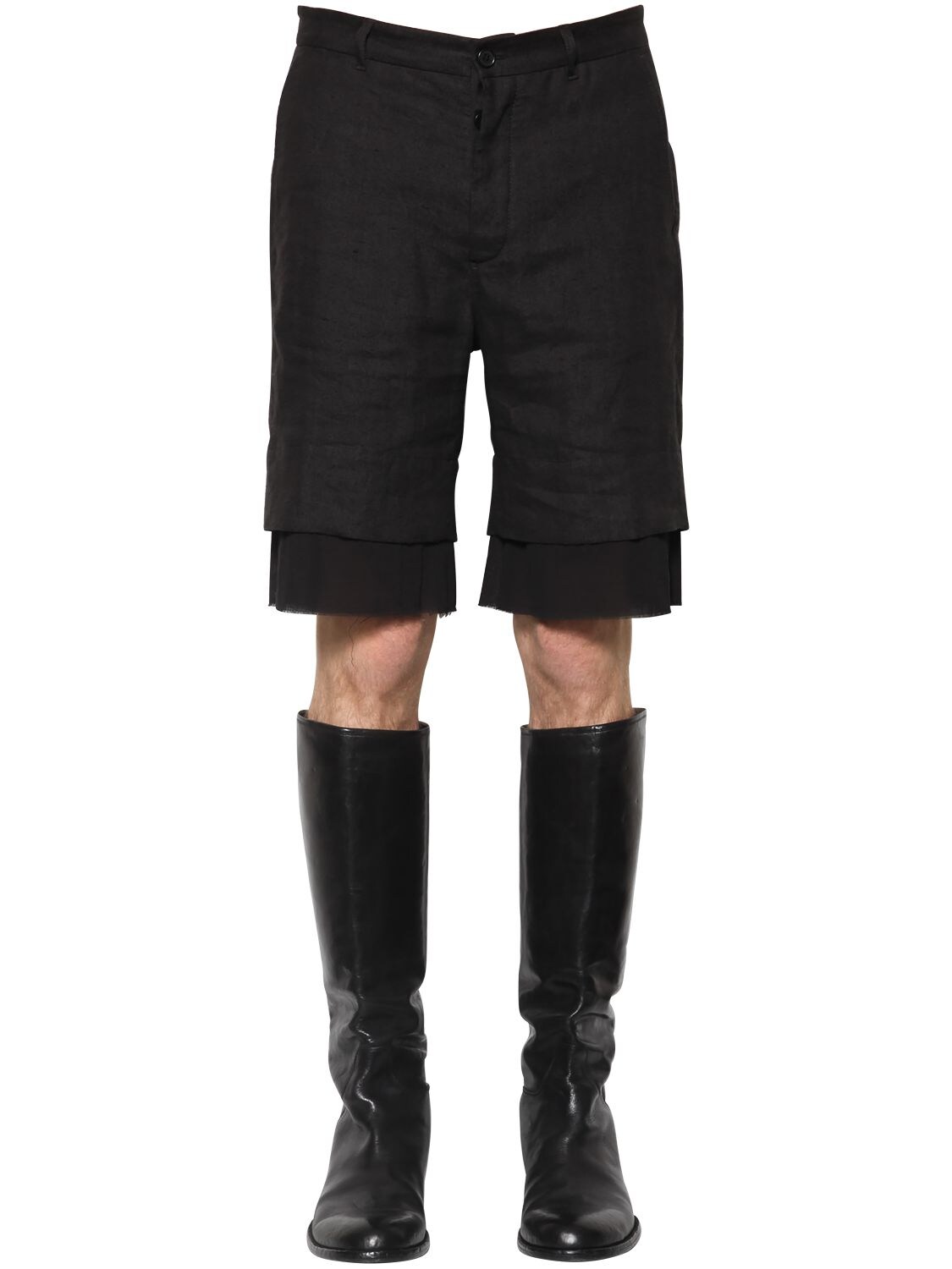Ann Demeulemeester Hemp Shorts W/ Gauze Details In Black