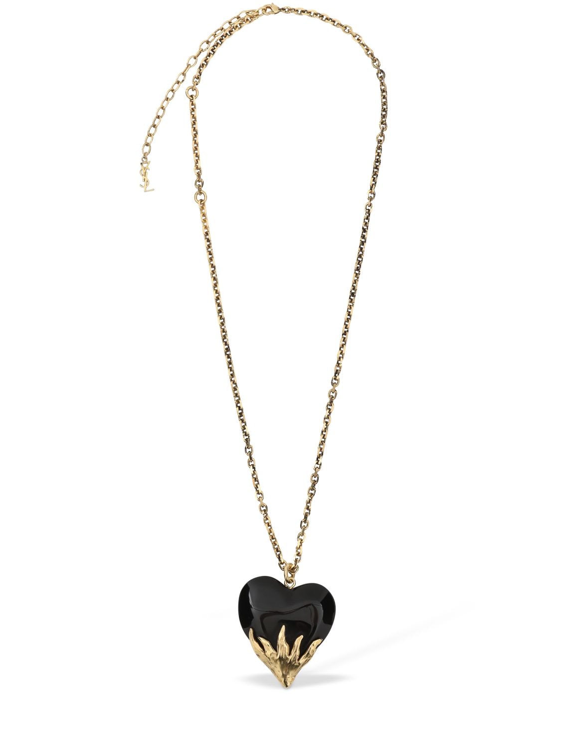 Saint Laurent Oversize Coeur Flammes Pendant Necklace In Gold