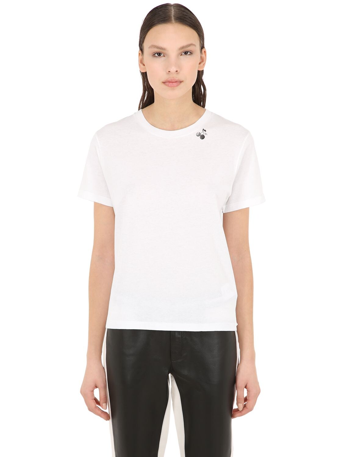 Saint Laurent Printed Cotton Jersey T-shirt In White