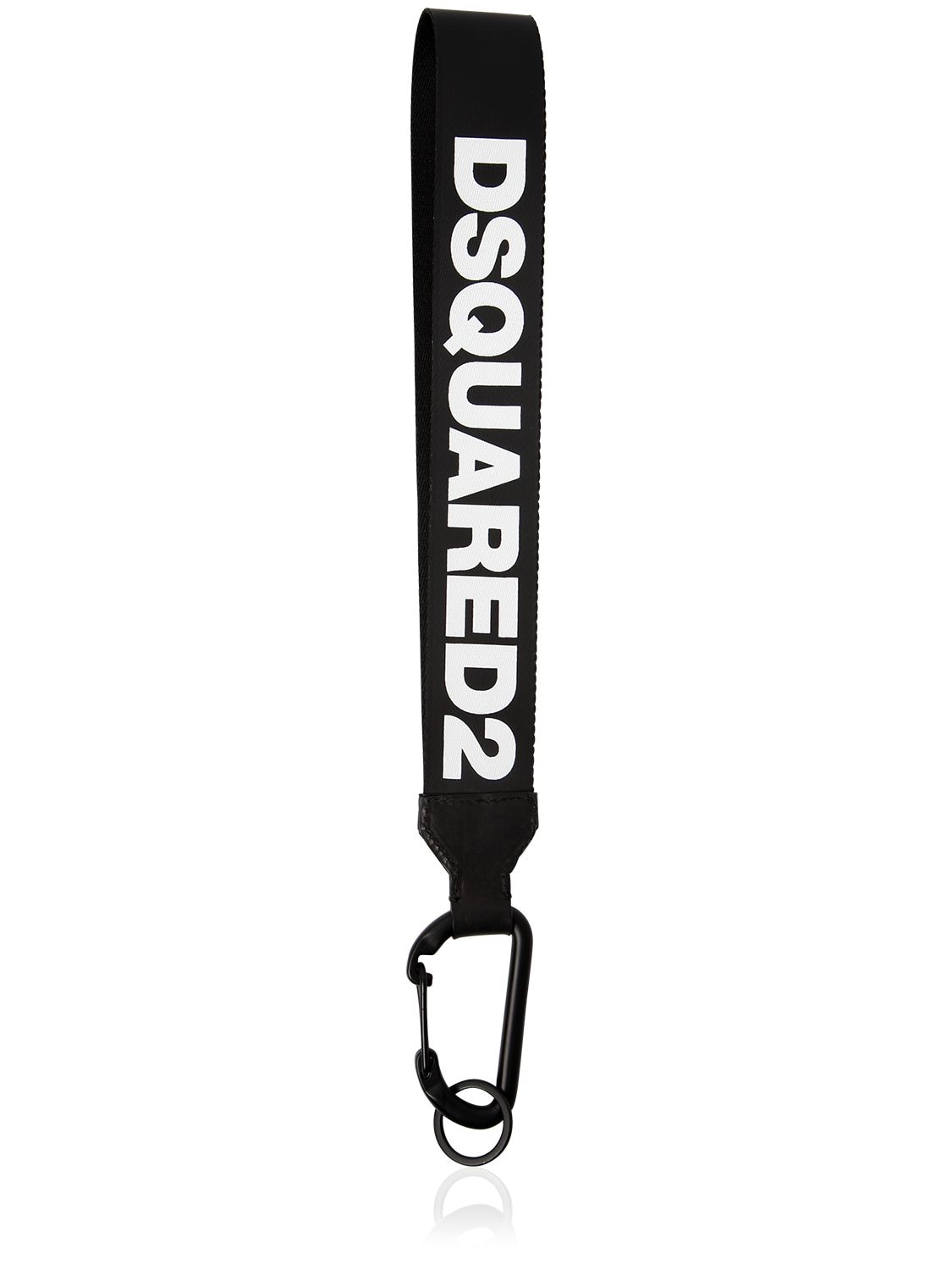 Dsquared2 Cotton Waxed Logo Key Holder In Black,white