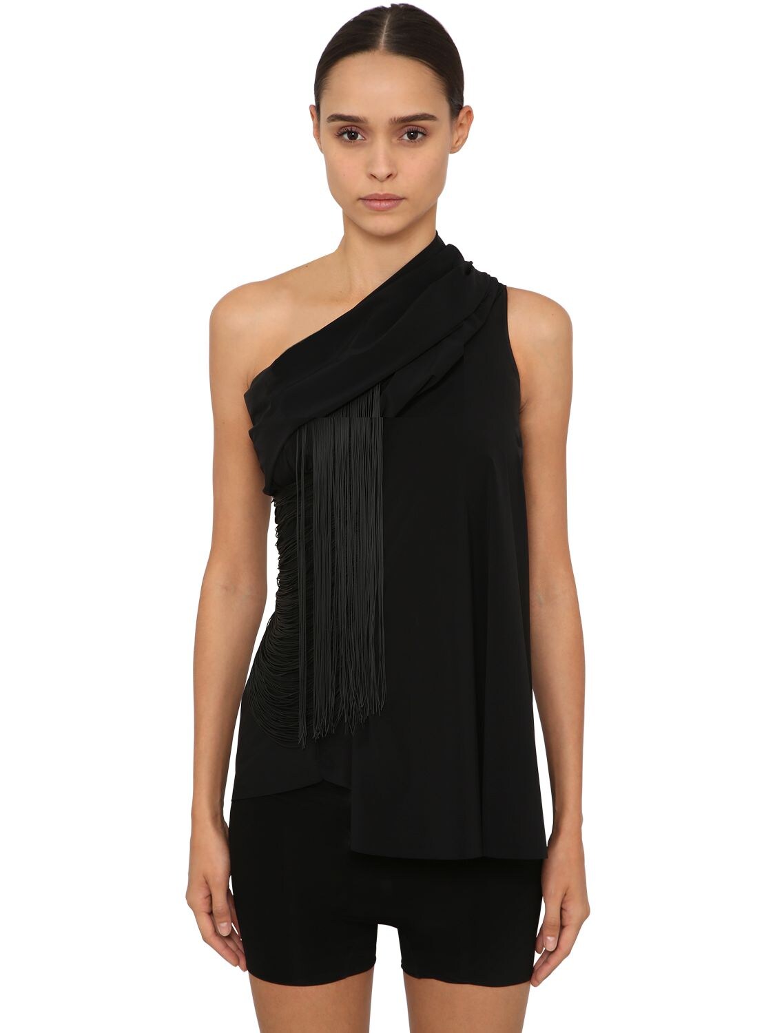 RICK OWENS ONE SHOULDER STRETCH JERSEY TOP,69I07H013-MDK1