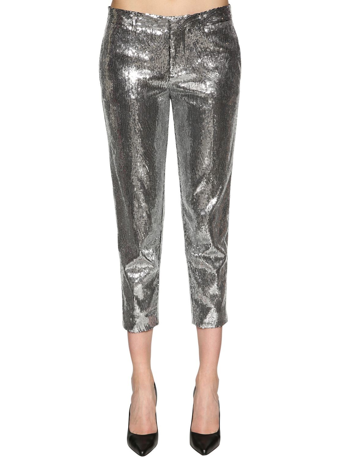 DSQUARED2 CROPPED PANTS W/ SEQUINS,69I07Y022-OTA10
