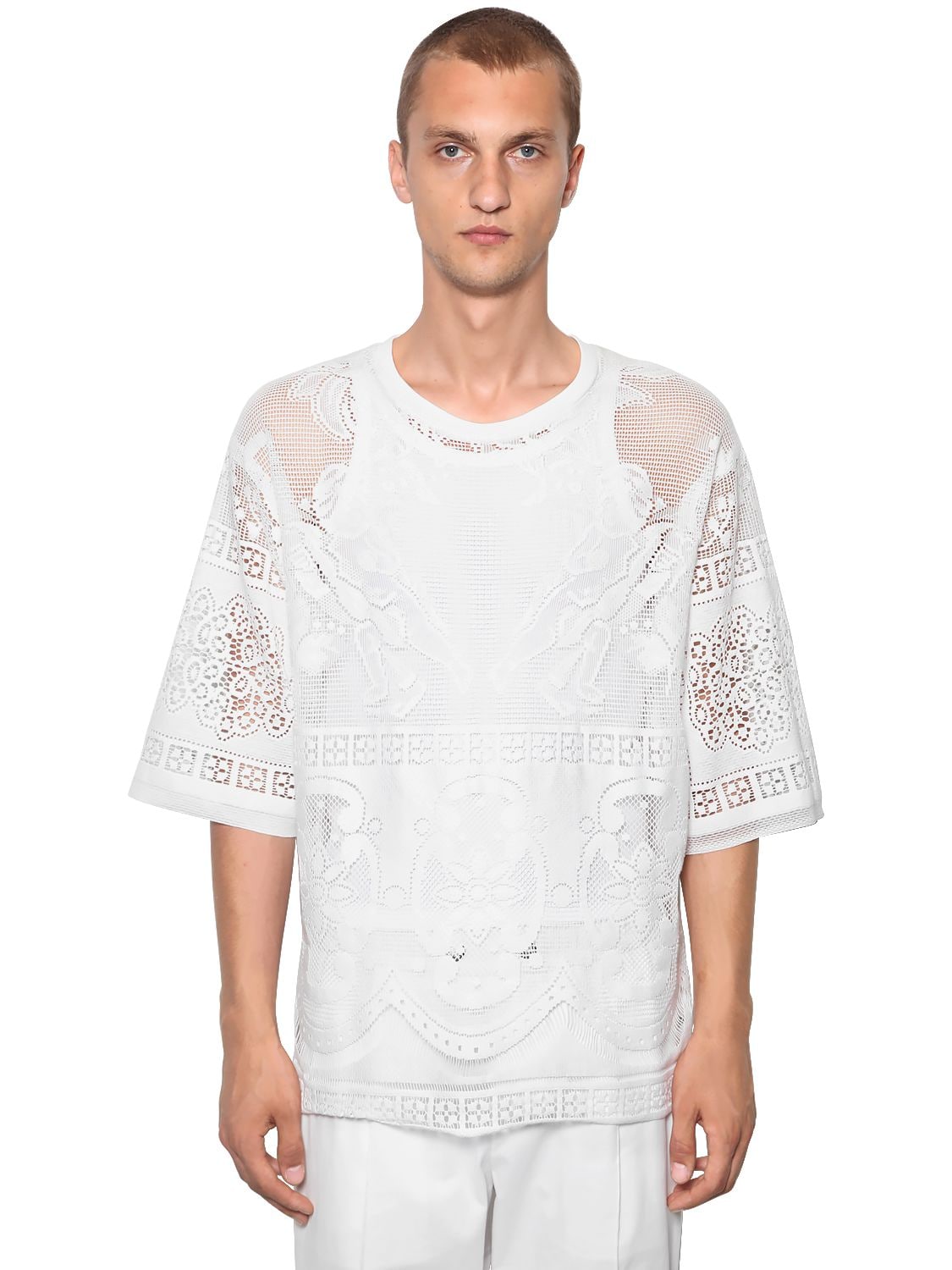 Dolce & Gabbana Laced Cotton Blend T-shirt In White