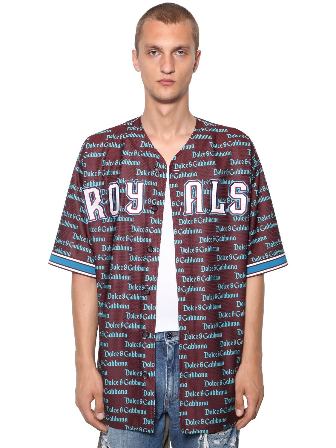 Dolce & Gabbana Gotico Logo Baseball Shirt In Bordeaux