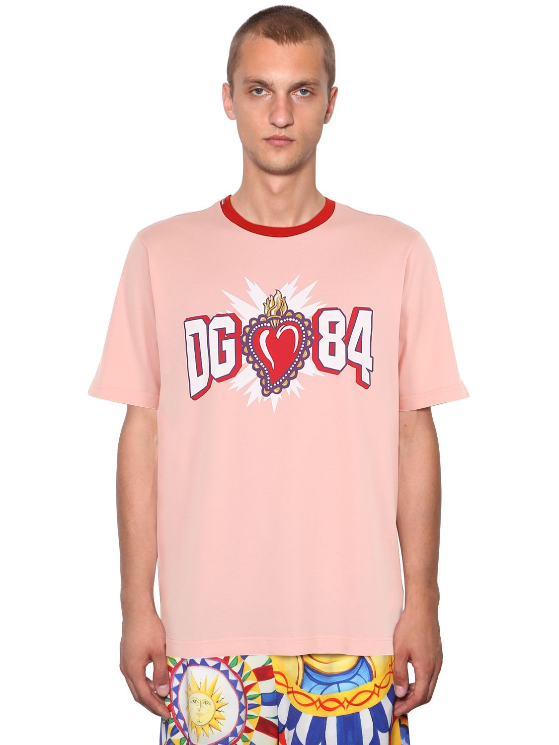 Dolce & Gabbana Logo Printed Heart Cotton Jersey T-shirt In Pink | ModeSens