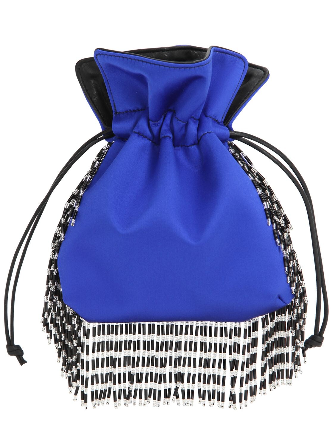 Les Petits Joueurs Nanotrilly Satin Clutch W/crystal Fringe In Blue