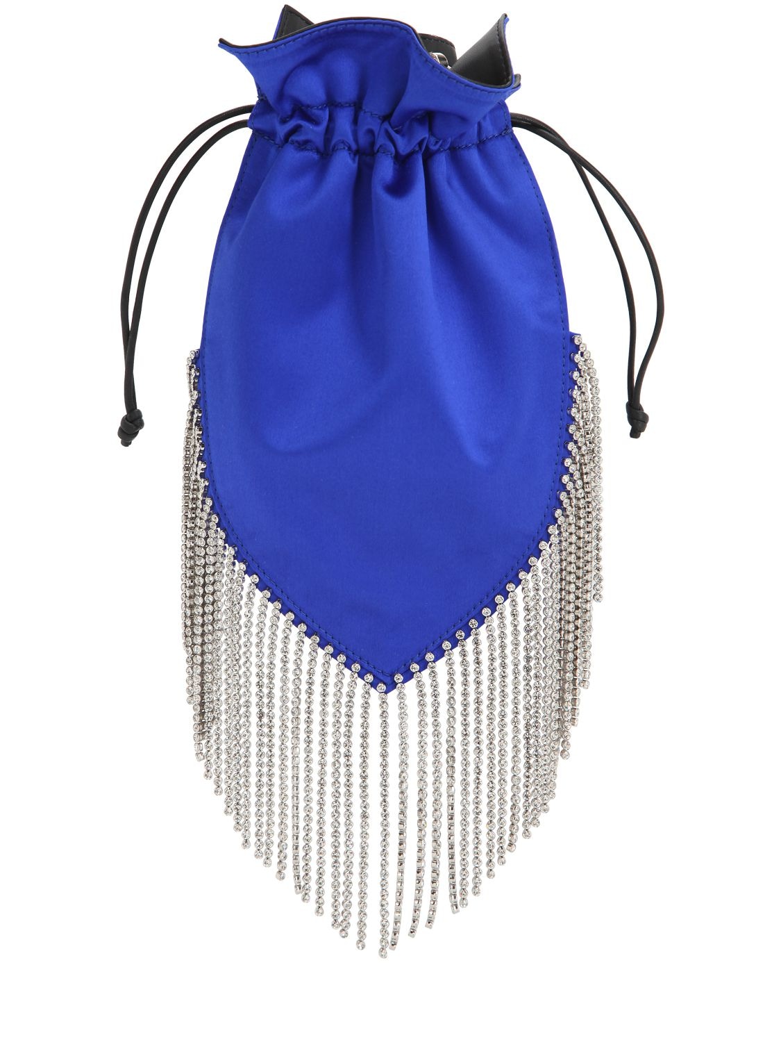 Les Petits Joueurs Fringy Satin Clutch W/ Crystal Fringe In Blue