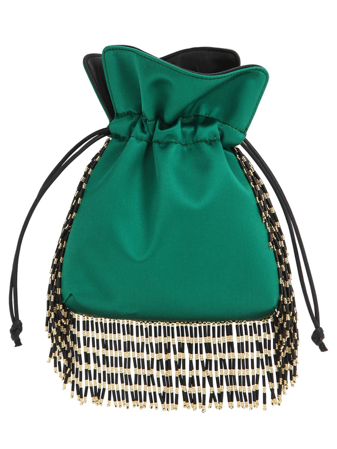 Les Petits Joueurs Nanotrilly Satin Clutch W/crystal Fringe In Green