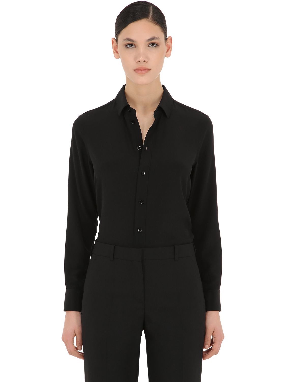Shop Saint Laurent Silk Crepe Shirt In Black