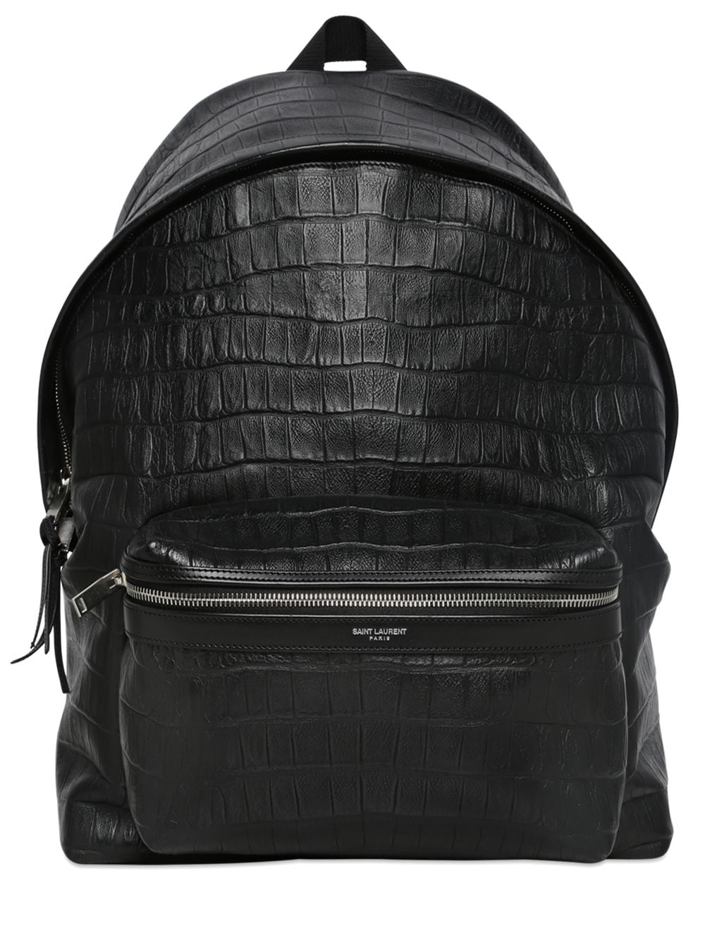 Saint Laurent Croc Embossed Leather Backpack In Black