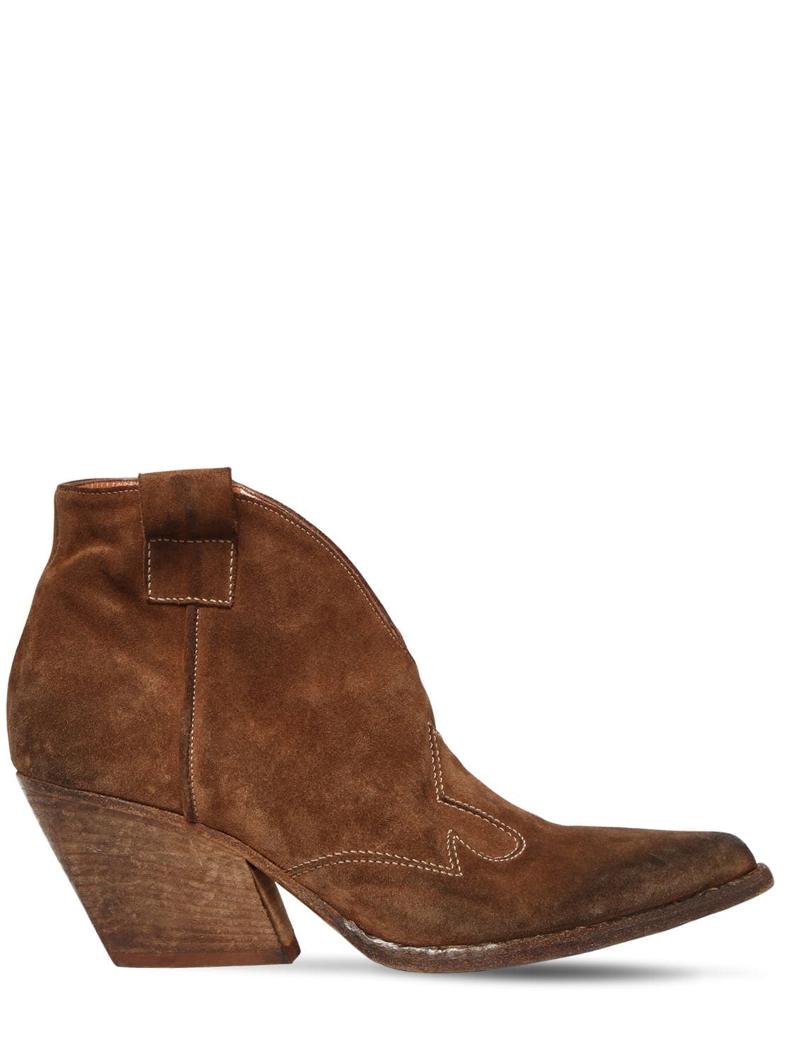 Elena Iachi 60mm Vintage Effect Leather Cowboy Boots In Tan