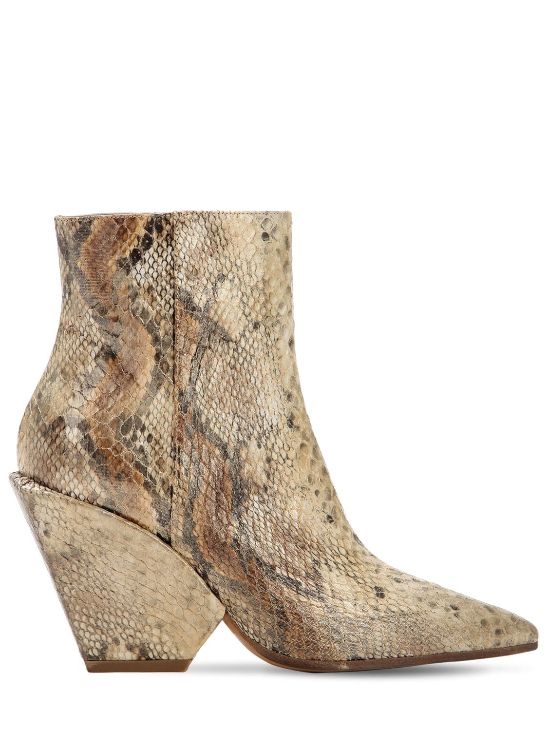 Elena Iachi 80mm Snake Print Fabric Ankle Boots In Beige