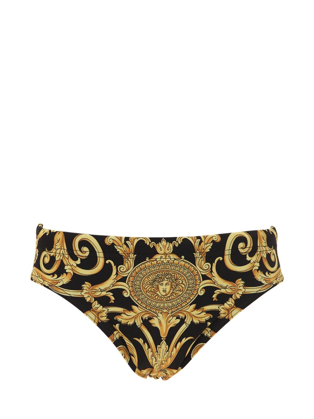 Versace Baroque Printed Swim Briefs In Black,gold