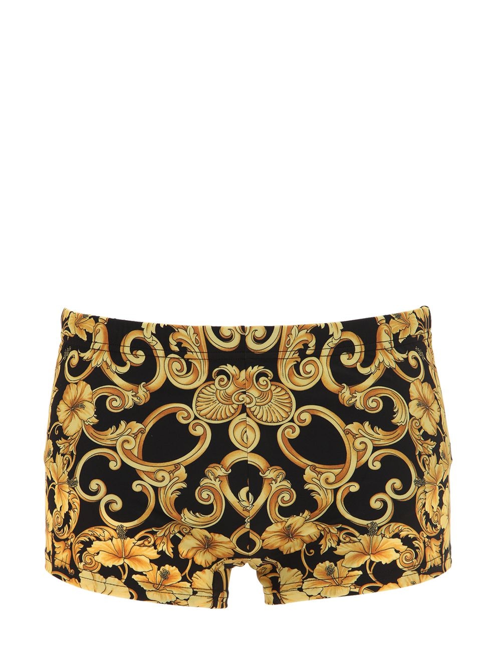 Versace Baroque Printed Swim Shorts In Black,gold