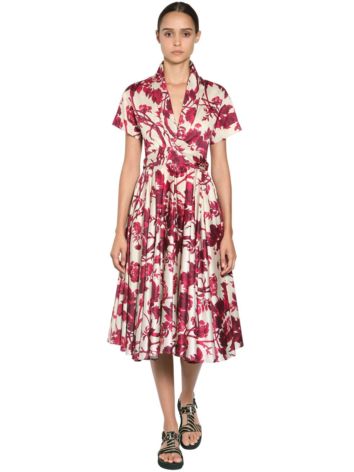 Antonio Marras Short-sleeve Wrapped Floral Midi Shirtdress In White,red