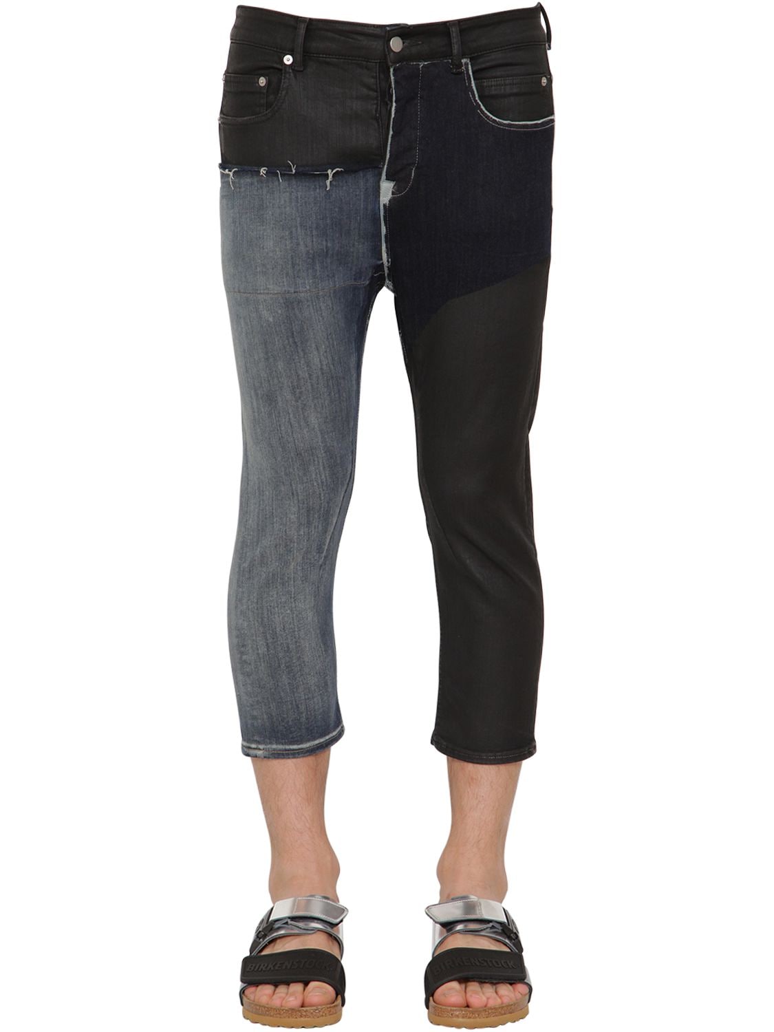Rick Owens Cropped Waxed Cotton Denim Jeans In Blue