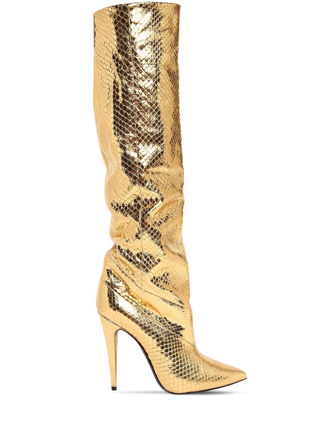 Saint Laurent 110mm Abbey Metallic Python Tall Boots In Gold