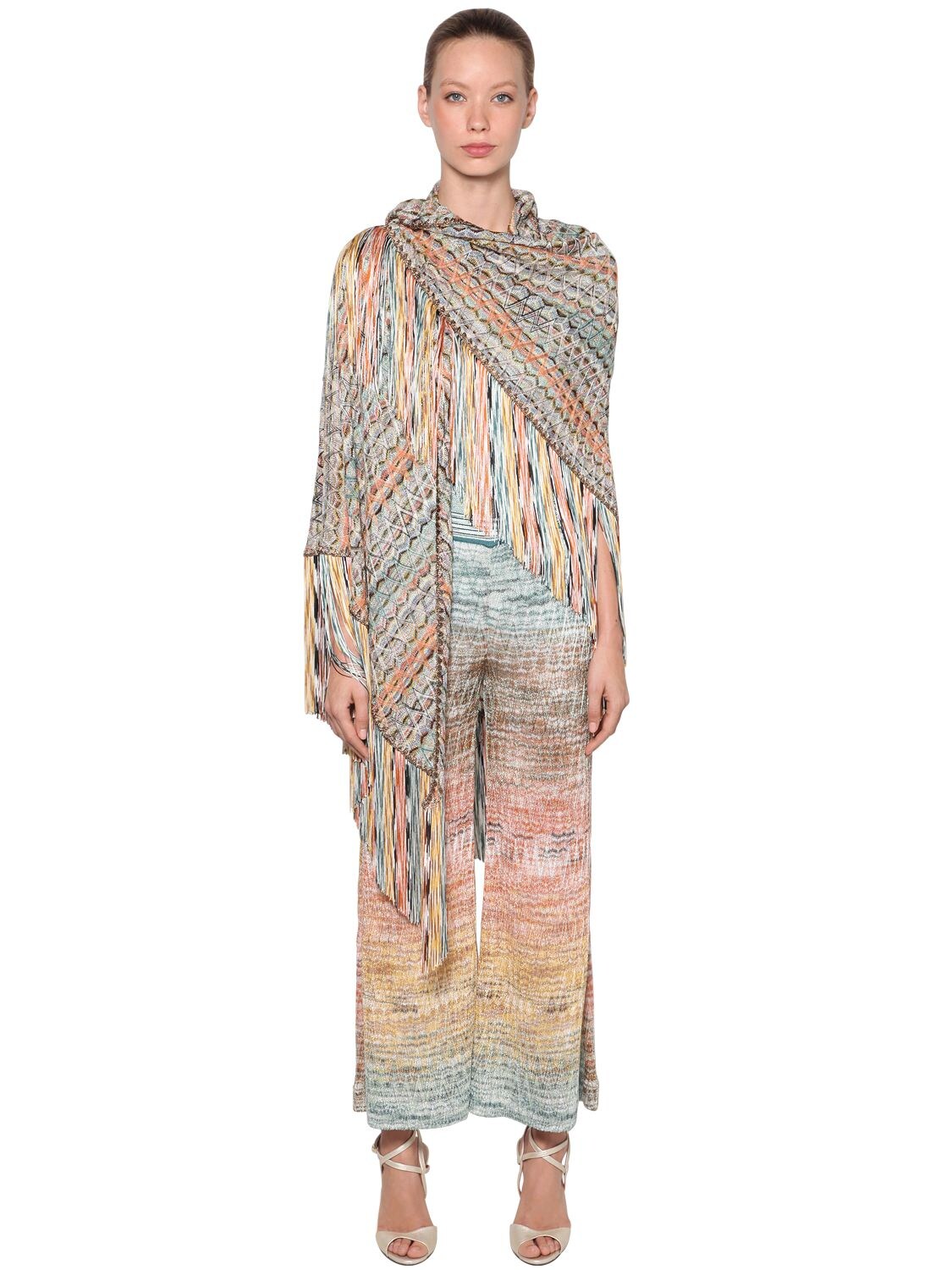 Missoni Wool Blend Knit Shawl In Multicolor