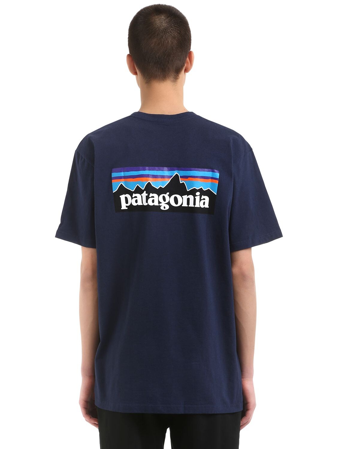 Patagonia P-6 Logo Print Cotton Blend T-shirt In Navy