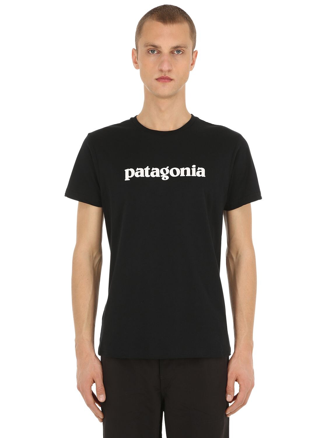 Patagonia Text Logo Print Organic Cotton T-shirt In Black