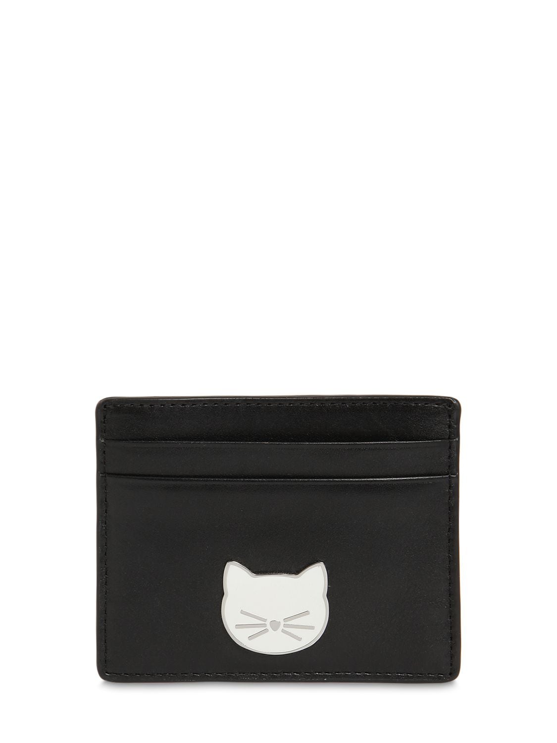 Karl Lagerfeld Choupette Patch Leather Card Holder In Black