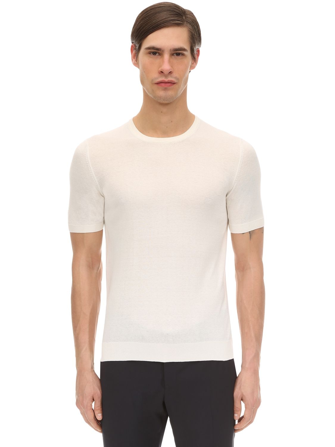 Tagliatore Crewneck Silk T-shirt In White
