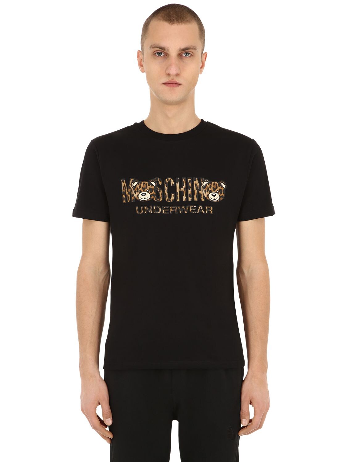 Moschino Underwear Printed Cotton Jersey T-shirt In Black