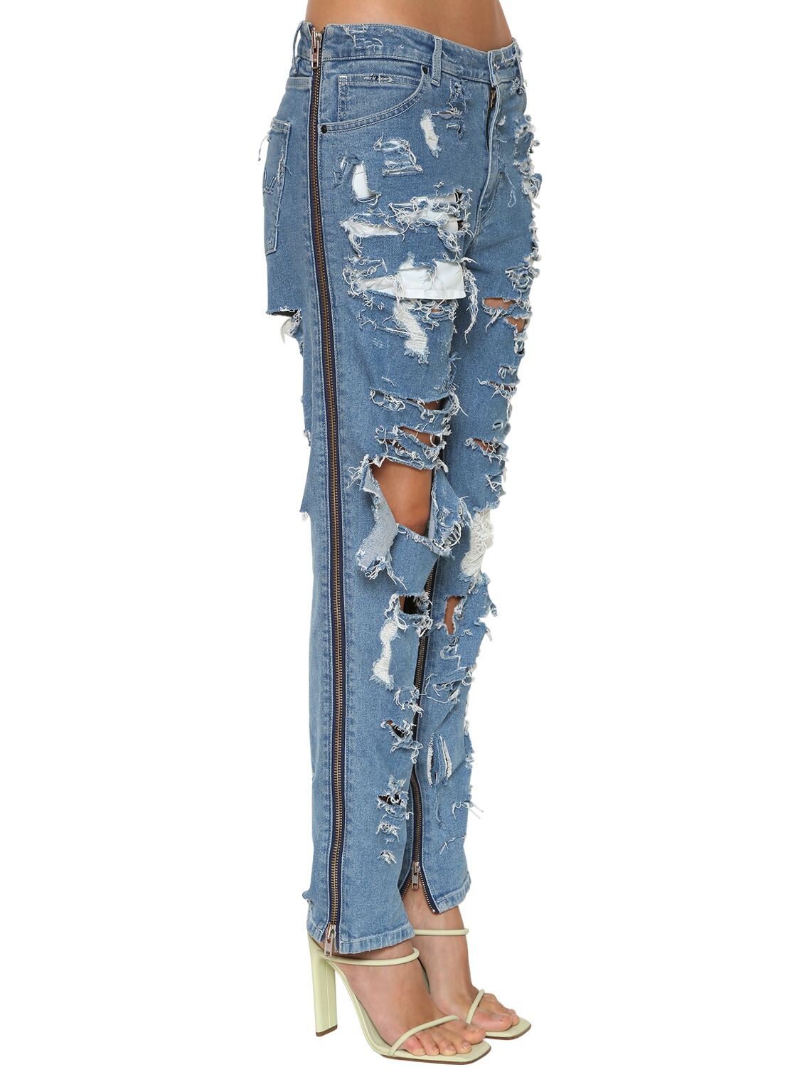 Laquan Smith Asos Destroyed Side Zip Denim Jeans In Blue