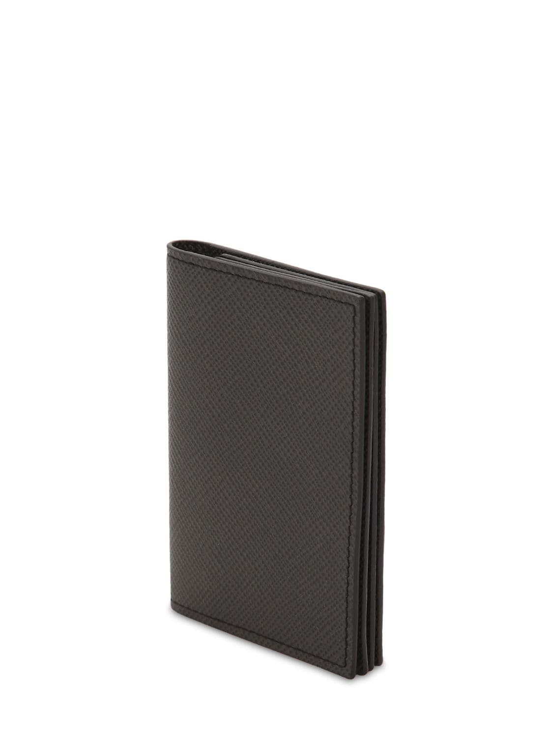 Pineider 720 Mini Leather Card Holder In Black
