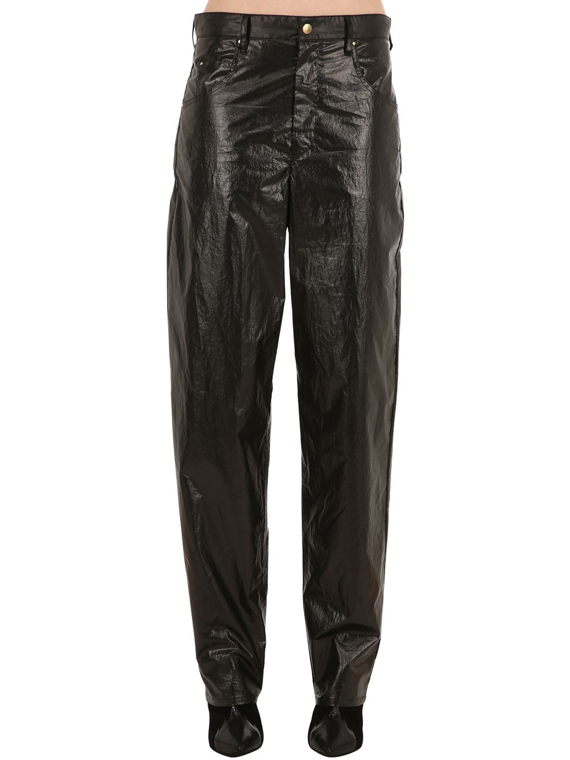 Isabel Marant Tosy Oversized Metallic Cotton Pants In Black