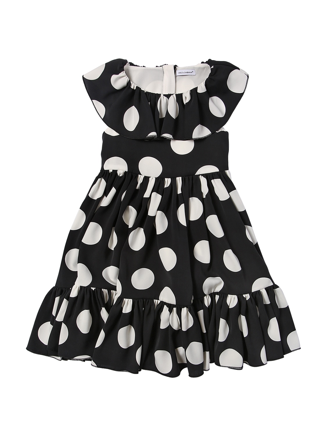 Dolce & Gabbana Kids' Dot Print Silk Blend Dress In Black,white