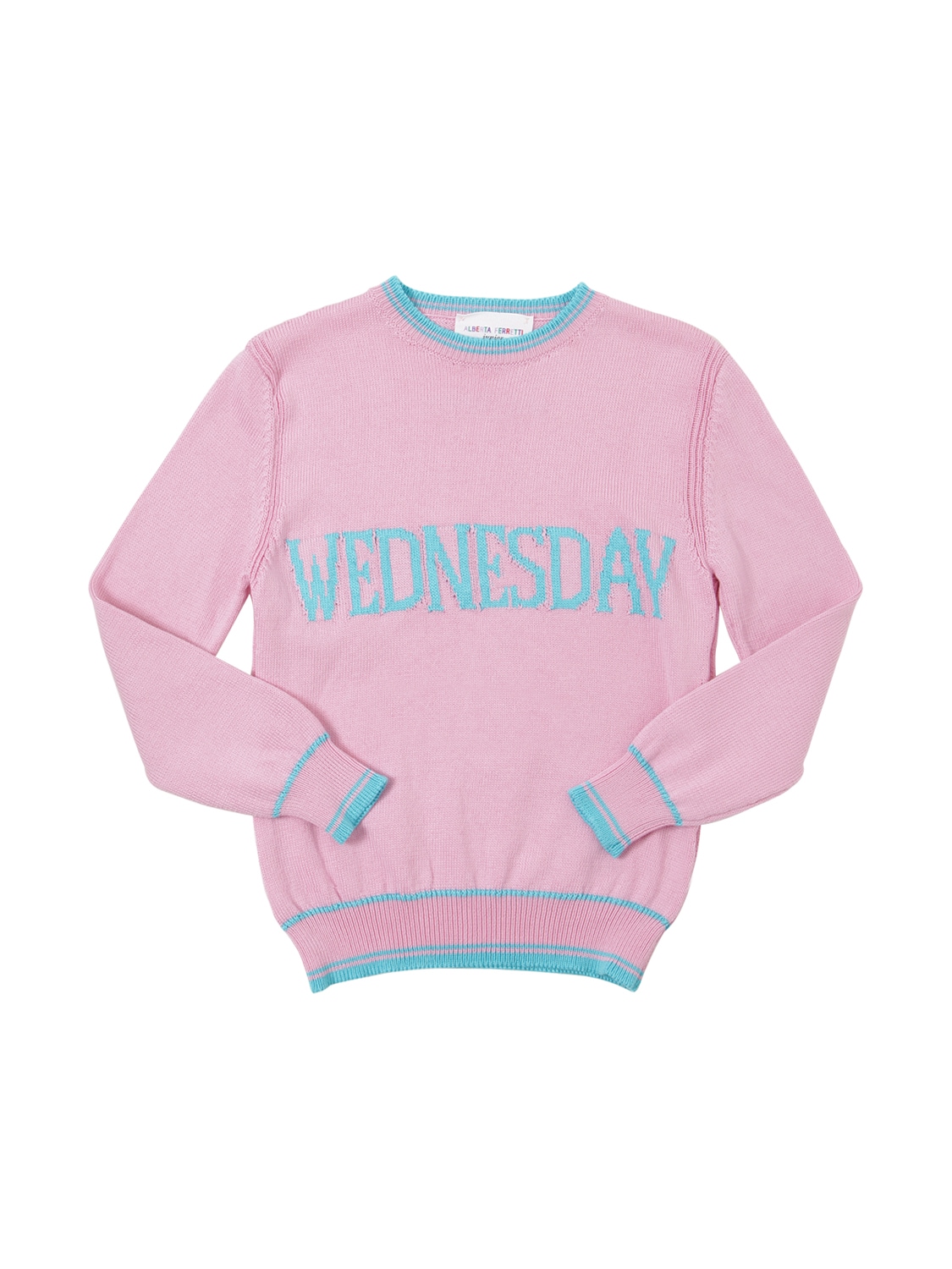 Alberta Ferretti Kids' Wednesday Intarsia Cotton Knit Pullover In Pink