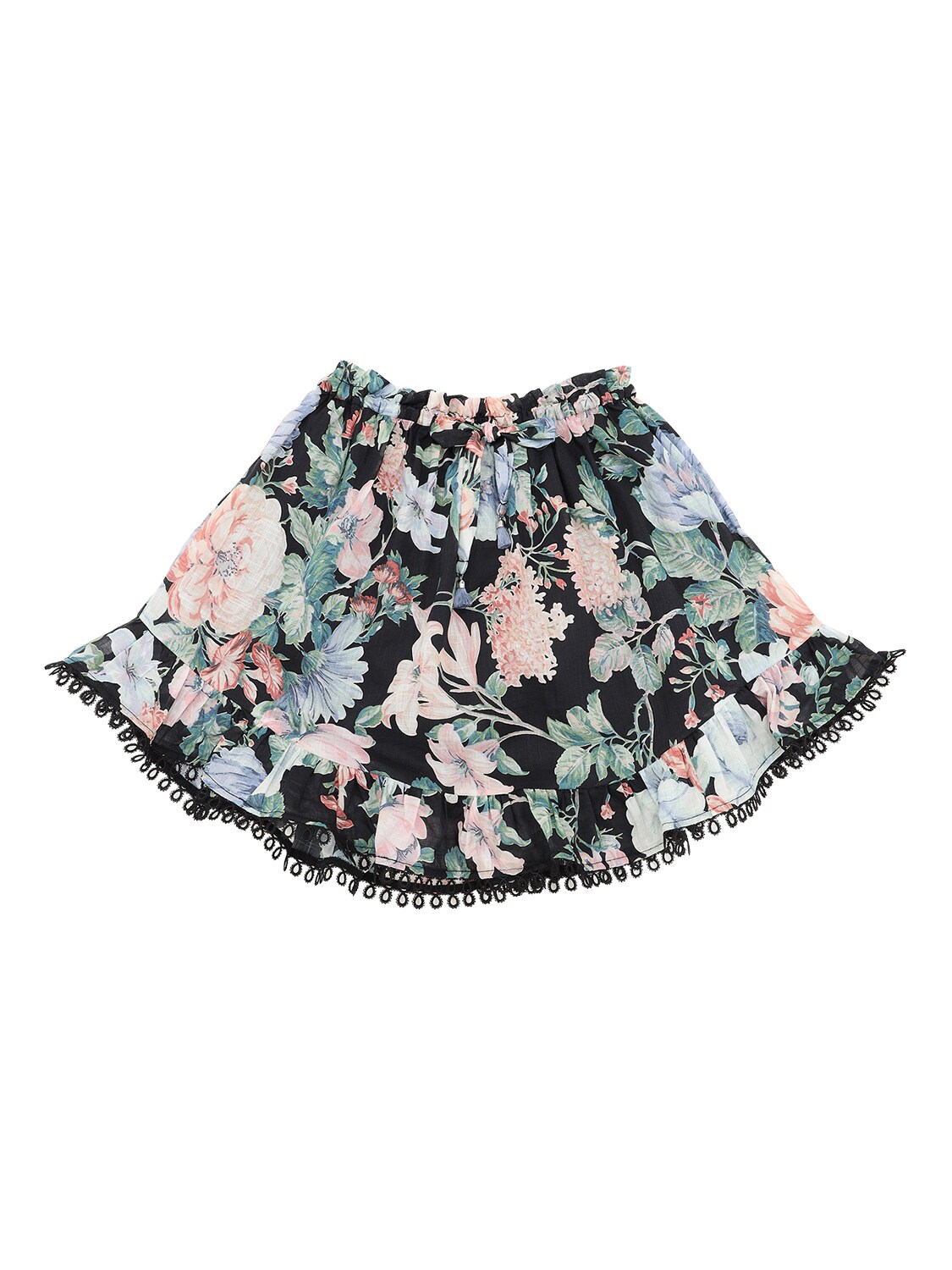 Zimmermann Kids' Verity Floral Print Cotton Skirt In Black